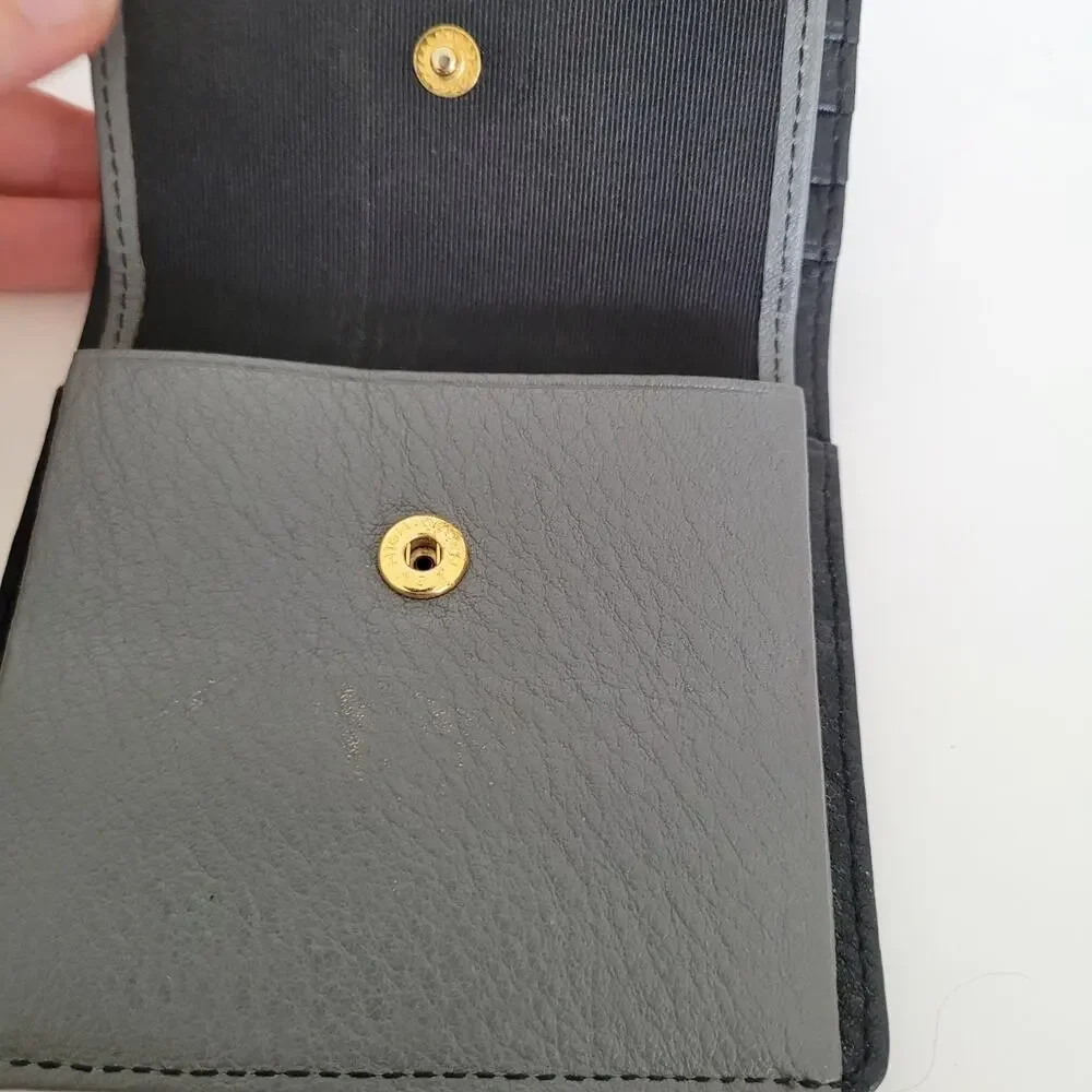 Leather Jewels Leather Wallet Bifold Credit Card Bill Croc Black‎ Small Compact